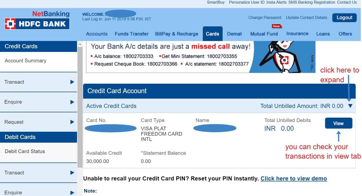 how to set international limit for hdfc credit card