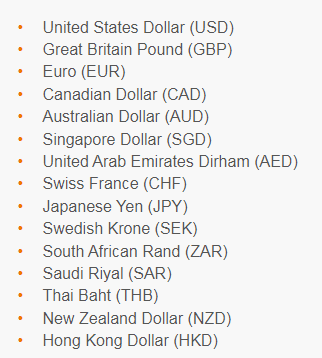 ICICI bank currency list